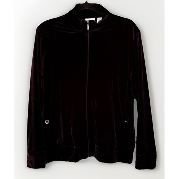 Chicos Black Velour Zip‎ Up Jacket Size 1 Soft Long Sleeve Holiday - Picture 5 of 5